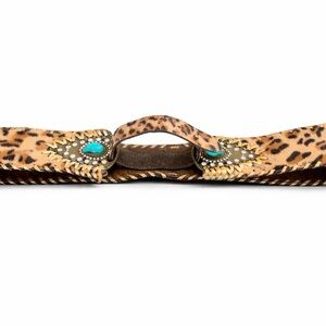 Leather Leopard Print Belt with Turquoise Stud Details